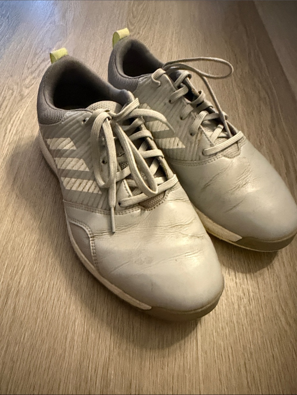 adidas Light Gray Athletic Sneakers with Lime Pull Tabs